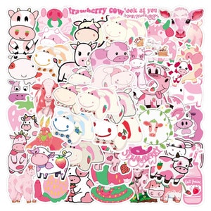 Pegatinas de vaca rosa Kawaii, pegatinas de vaca de dibujos animados lindos de alta calidad, regalo, resistente al agua, equipaje, patineta, guitarra, computadora portátil