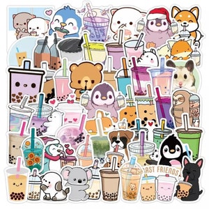 Kawaii Bubble Tea Coffee Animal Stickers High quality, Gift, Cool Waterproof, Luggage, Skateboard, Guitar, Laptop