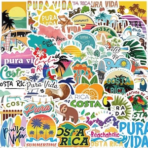 Tropical Costa Rica Stickers | Jungle, Sunsets, Surfing and Wildlife | Travel Vinyl Sticker Pack, Beach Life, Pura Vida, Travel Vibes