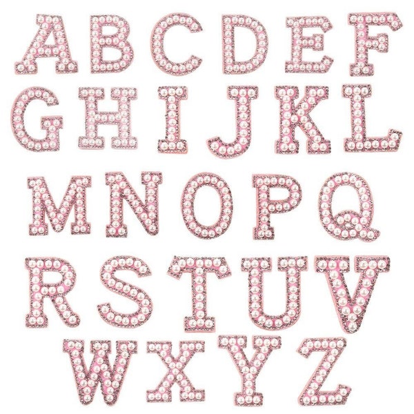 Pink Pearl alphabet letter patch ,2-4.5X4.5cm, Irone on bridal and wedding DIY embroidery,  shipping quick form USA, A to Z, 0 to 9,