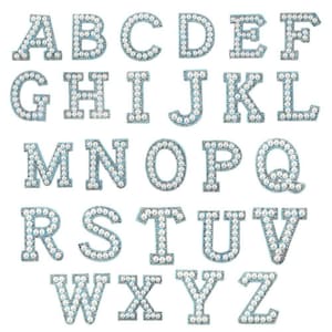 Blue Based Pearl alphabet letter patch ,2-4.5X4.5cm, Irone on bridal and wedding DIY embroidery,  shipping quick form USA, A to Z, 0 to 9,