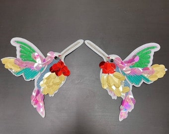 Large humming Bird iron on patch ,16.5cm X18 cm, sequin embroidered bird patch, sew on patch, applique, immediate shipping from USA