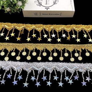 Dangling star trim and coin trim  by yards, immediate shipping from USA, for outfit, belly dancer, party,  handcraft items DIY projects