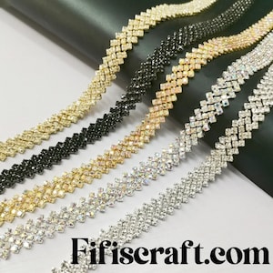 1.4 cm/ 14mm wide Rhinestone trim by yards, crystal string cord decoration for bridal and evening wear, immediate shipping from USA