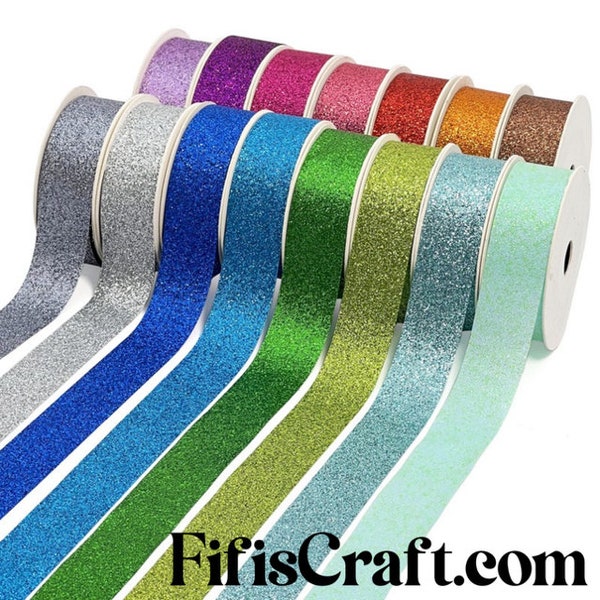 25 Yards/ A roll Nylon Metallic Glitter Ribbon 7/8-inch, 8 colors, immediate shipping from USA, for hair bow, party, wedding, scrap booking,