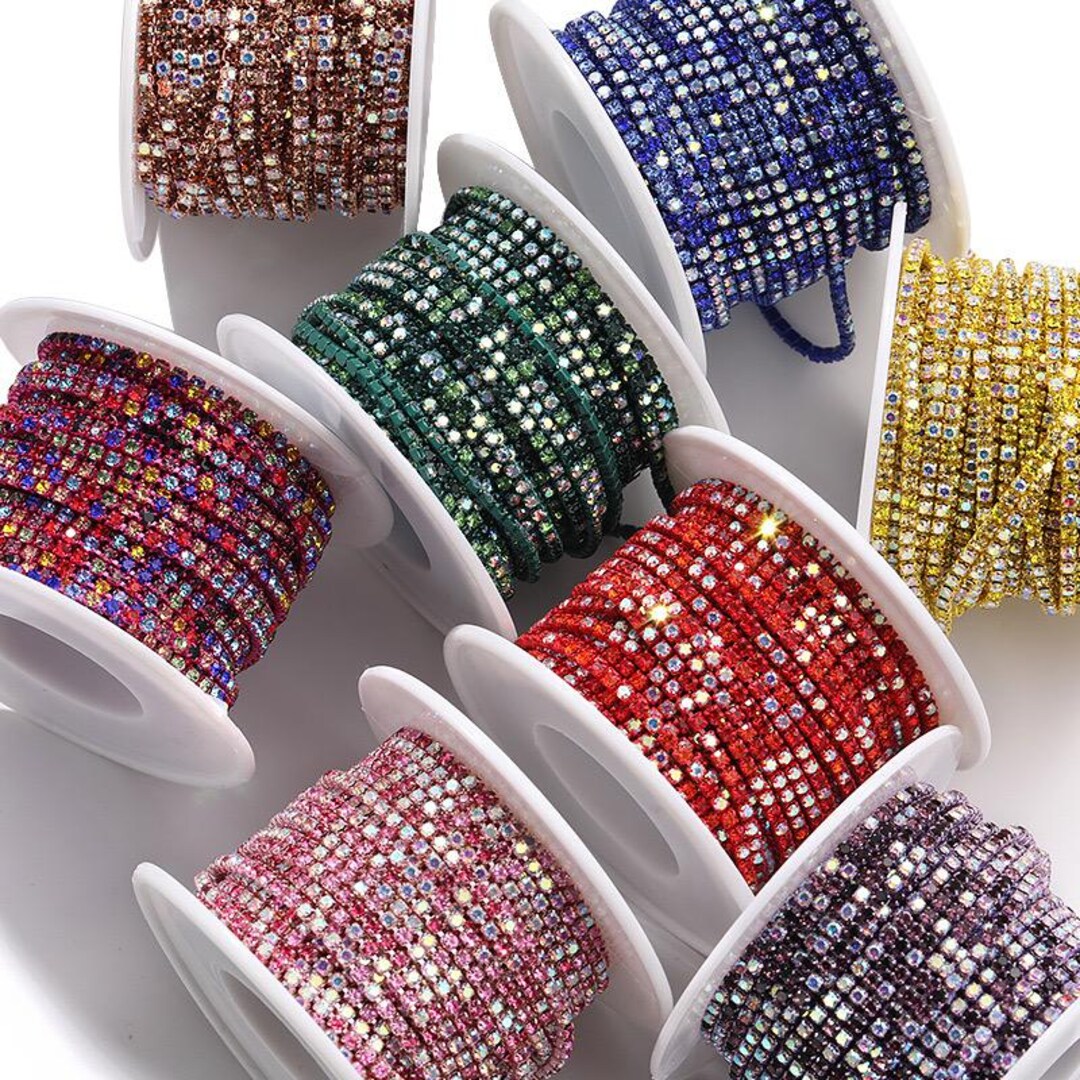 Red Rhinestone String Chain 11 Colors of SS12 Iridescent Rhinestone String, 3mm High Quality Glass ...
