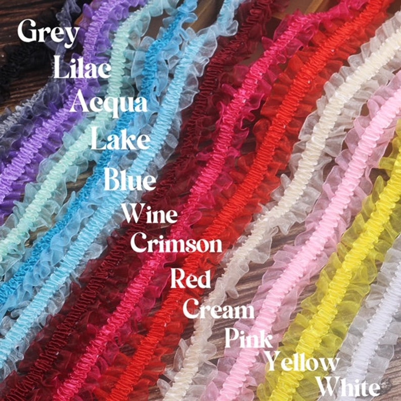 18 Colors of Double Layered Elastic Ruffle Lace Trim by Yards, 1.5 ...