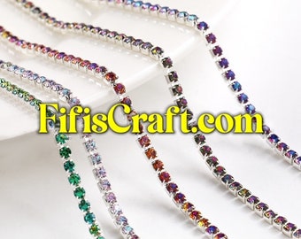 Iridescent colored SS6.5 rhinestone string, High Quality Glass Crystals Rhinestone Chain with, 1 yard plus, quick shipping om USA