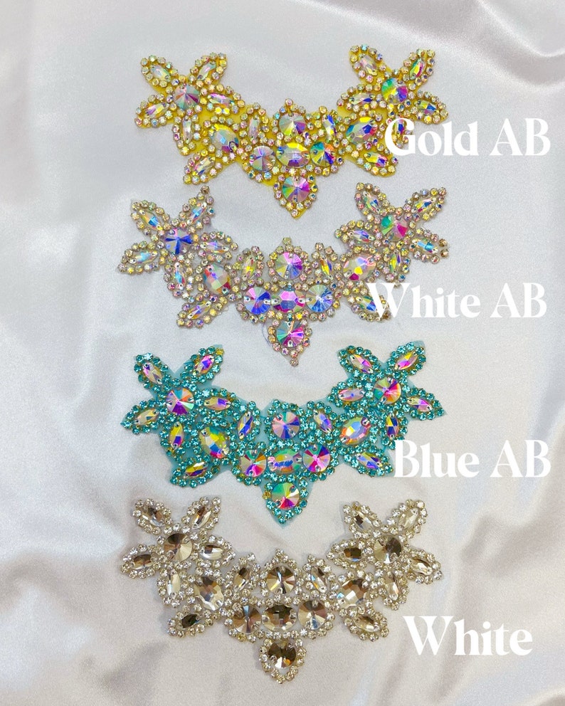 4 Colors of Rhinestone Patch, Rhinestone Applique for Bridal Dress ...