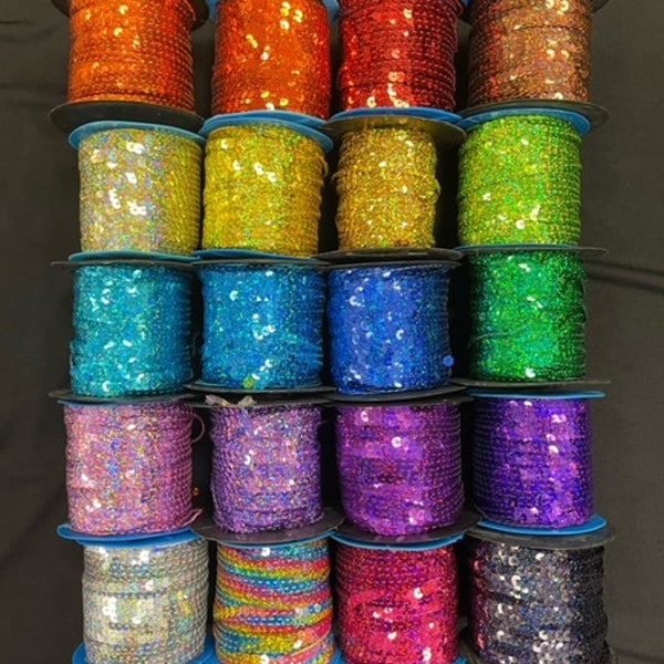 28 colors of 6mm Laser Flat Sequin String by yard, rope fringe cord 6mm Sequin, Trimming String for crafts, immediate shipping from USA