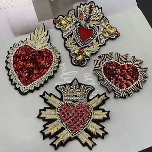 8  styles Heart Shape crown embroidery and rhinestone patches, glue on, sew on, immediate shipping from USA