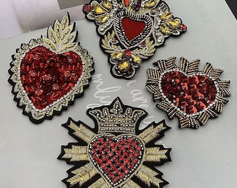 8  styles Heart Shape crown embroidery and rhinestone patches, glue on, sew on, immediate shipping from USA
