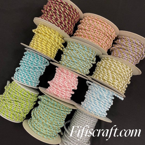 16 colors of duo color 3-5mm twisted cord trim by yard, twisted rope decorative cord, soutache braid trimming cord rope,