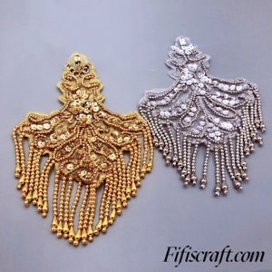 Medium size beaded necklace and waist applique, chandelier applique, bridal applique, shoulder pad beaded applique