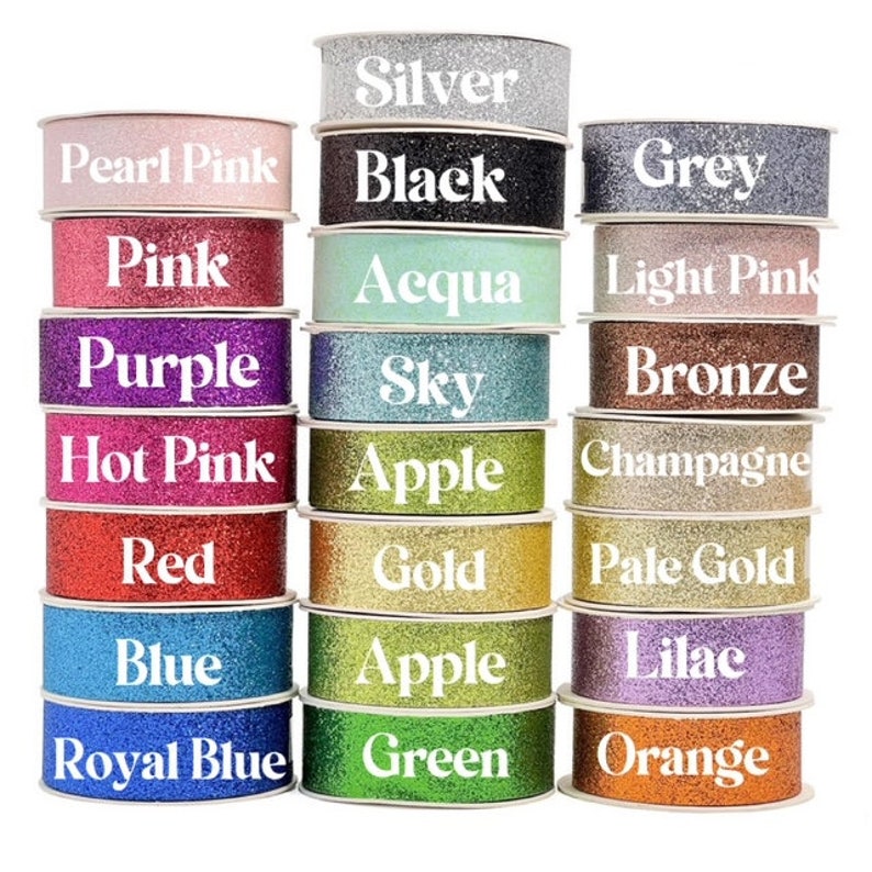 25 Yards/ A roll Nylon Metallic Glitter Ribbon 7/8-inch, 8 colors, immediate shipping from USA, for hair bow, party, wedding, scrap booking, image 3