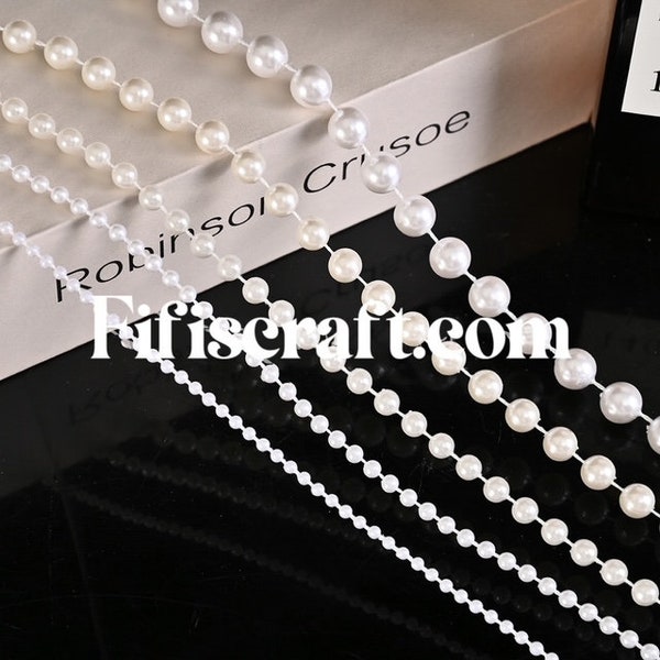3mm- 10mm pearl string, pearl rope, pearl trim by yard, 1 yard plus,  immediate shipping from USA