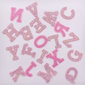 Pink AB Rhinestone Alphabet Letters patches, perfect for DIY projects, non adhesive, 4.5cm tall