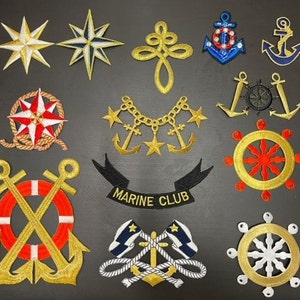 Iron On Navy, sailor, anchor, northern star, helm DIY embroidery patches, immediate ship from USA,