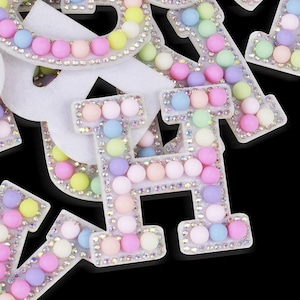 Parches de letras del alfabeto de perlas 3D Candy Rainbow para ropa, números, para planchar, pegar, letras de 5,5 x 5,5 cm, envío rápido desde EE. UU.