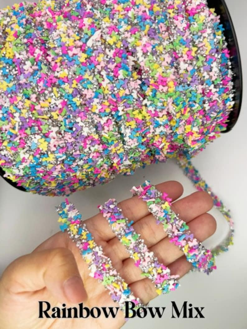 Sprinkle Ribon 1 Cm Wide Mixed Sprinkle and Bow Trim by Yards, Made of Soft Clay on ...
