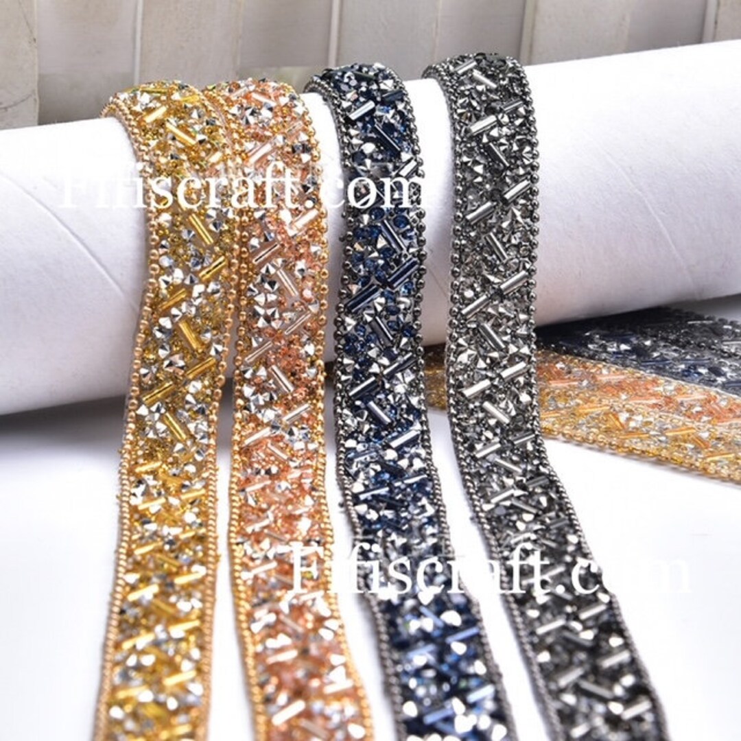 Clear Rhinestone Trims 4 Colored Rhinestone Trim on Transparent Glue by Yards, 1cm Wide ...