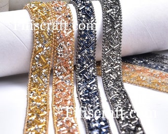 4 colored Rhinestone trim on transparent glue by yards, crystal string for bridal and evening wear, immediate shipping from USA