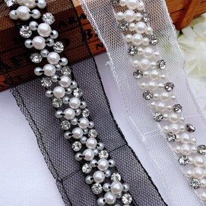 Pearl Trim on mesh by yards, perfect for DIY, sewing and crafting project, immediate shipping from USA