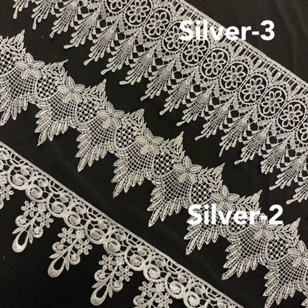 Silver embroidery Trim by Yard, 3-5 inches wide