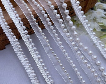 Faux Pearl trim stich with lace by yards, quick shipping from USA