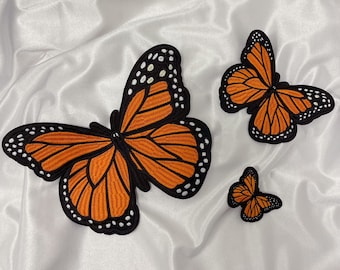 Parches termoadhesivos de mariposa monarca bordados de tamaño pequeño, mediano y grande