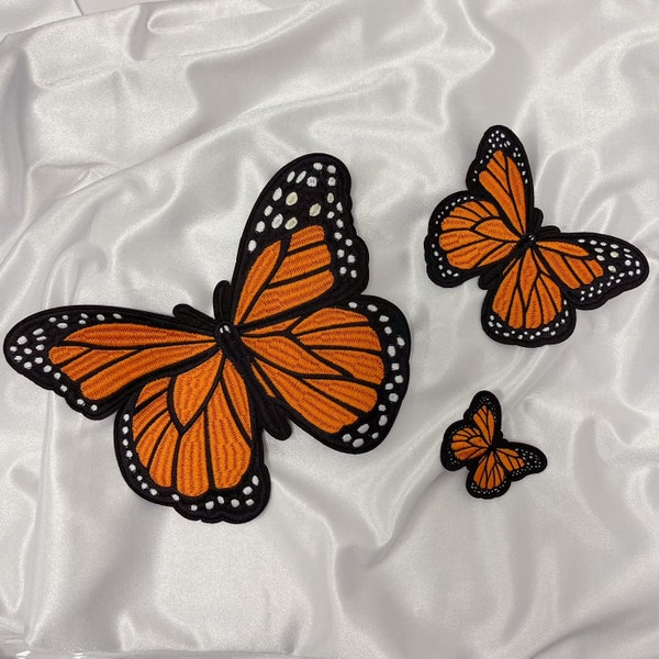 Small, medium and large size embroidery monarch butterfly iron on patches
