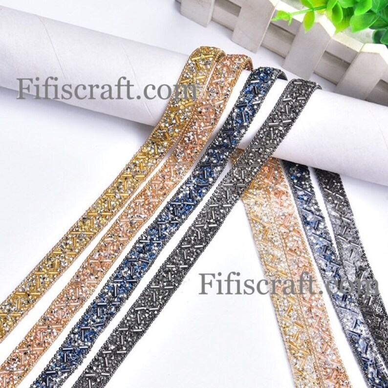 Clear Rhinestone Trims 4 Colored Rhinestone Trim on Transparent Glue by Yards, 1cm Wide ...