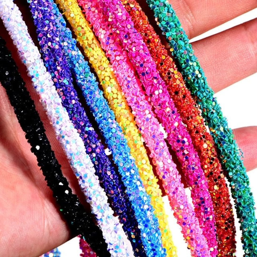 44 Colors Available of 6 Mm Cylinder Glitter String Trim, Soft Hallow Tube Rope Decoration