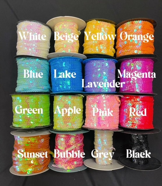 String Sequin Color Chart 33 Colors of 6mm Iridescent Pearlized Sequin String by Yard, Rope ...