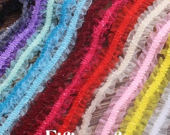 18 colors of double layered Elastic Ruffle lace trim by yards, 1.5 inches wide, quick shipping from USA
