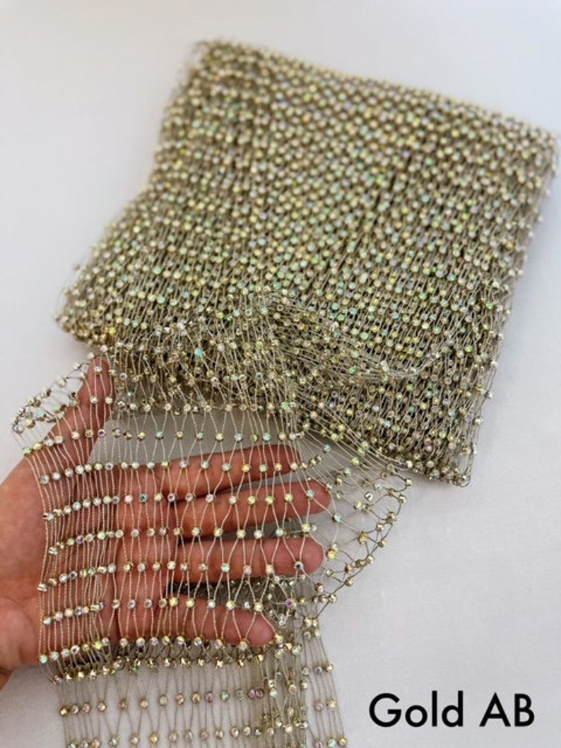 Mesh Rhinestone Set 6-22 Inches Wide 7 Colored Gold and Silver Stretchable Crystal ...