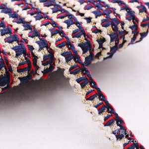 Navy, red, cream tweed embroidery lace trim by yards, 1.5 cm wide immediate shipping from USA, perfect for sewing DIY project