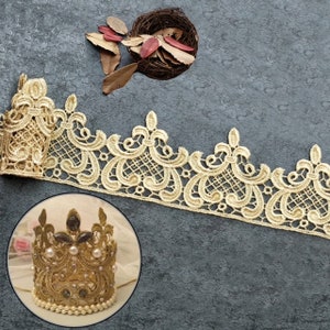Garniture de couronne de broderie dorée par mètre, 9 cm de large, expédition immédiate des États-Unis, pour des projets de bricolage de couture