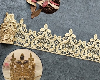 Gold embroidery crown trim by Yard, 9cm wide, immediate shipping from USA, for sewing craft DIY projects