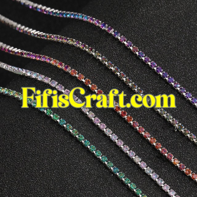 Iridescent Colored SS6.5 Rhinestone String, High Quality Glass Crystals ...