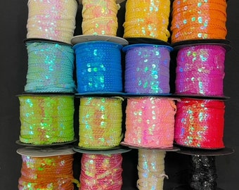 33 colors of 6mm Iridescent Pearlized Sequin String by yard, rope fringe cord Sequin Trimming String for crafts, immediate shipping from USA