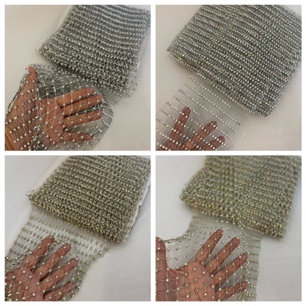 6-22 inches wide 7 colored Gold and Silver stretchable crystal rhinestone mesh, SS12 crystal fishnet/ Rhinestone Fishnet