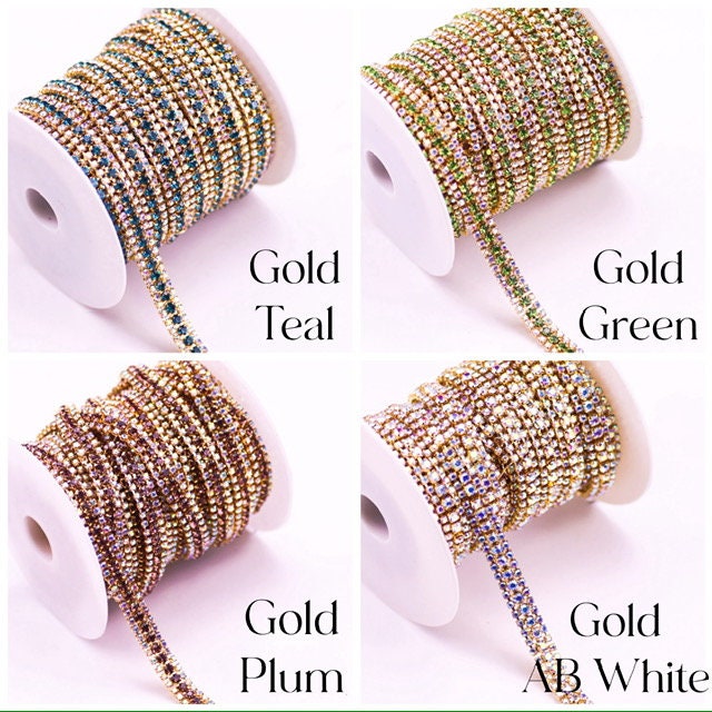 Red Rhinestone String Chain 4mm Wide Multi-colored Rhinestone String, 3mm High Quality Glass ...