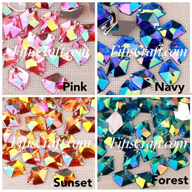 2-50 Pieces Iridescent Sewing Ice Shape Flatback Rhinestone, 2 Hold on ...