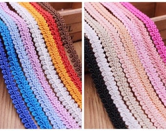 37 colors of braided Gimpy Trim by yards,1-25 yards, 1/2 inches wide