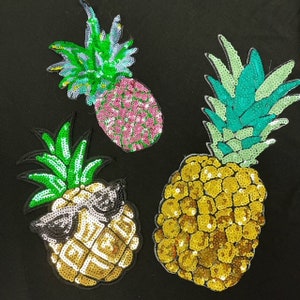 3 sizes medium and large iron on pineapple sequin patches, immediate shipping from USA