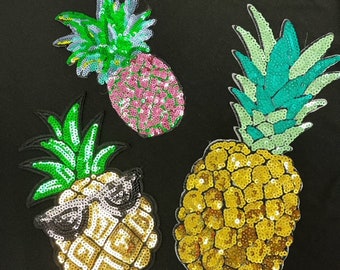 Ananas frutta con paillettes - Toppe termoadesive Patch Toppa ricamate