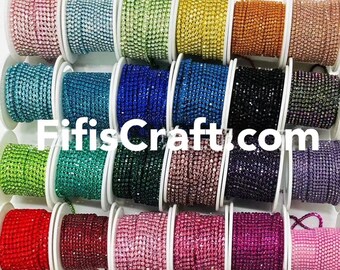 32 colors of SS16 colored rhinestone string, 3mm High Quality Glass Crystals Rhinestone Chain with, 1 yard plus ,Immediate shipping from USA