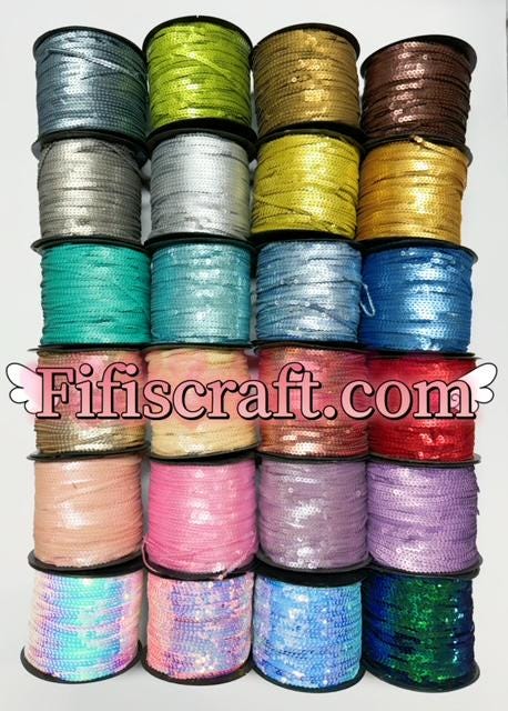 4mm matt and iridescent Sequin String by yard, rope fringe cord 6mm Sequin Trimming String for crafts, 24 colors available