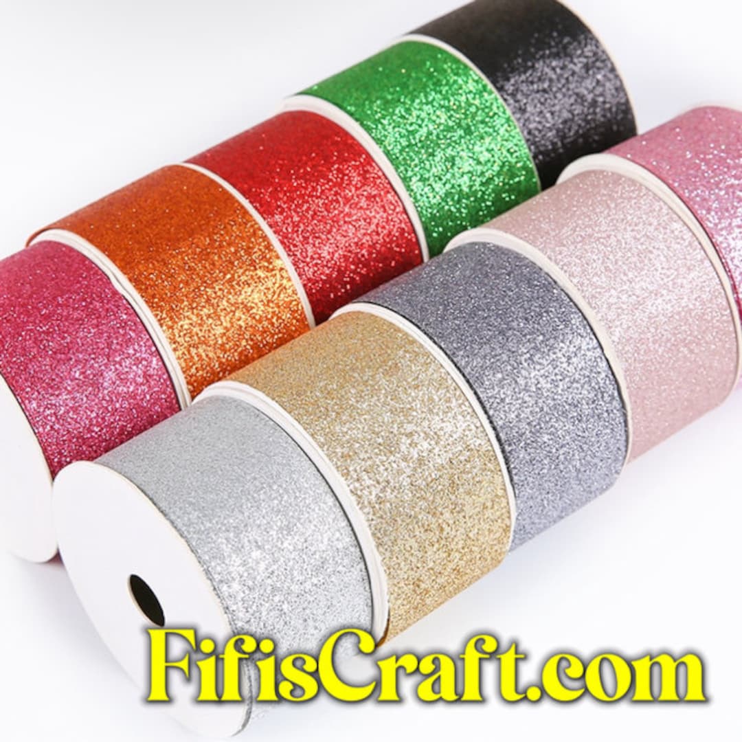 Paper Sparkly Ribbon 1.5 in Wide Nylon Metallic Glitter Ribbon in 25 Yards, 22 Colors, Quick ...